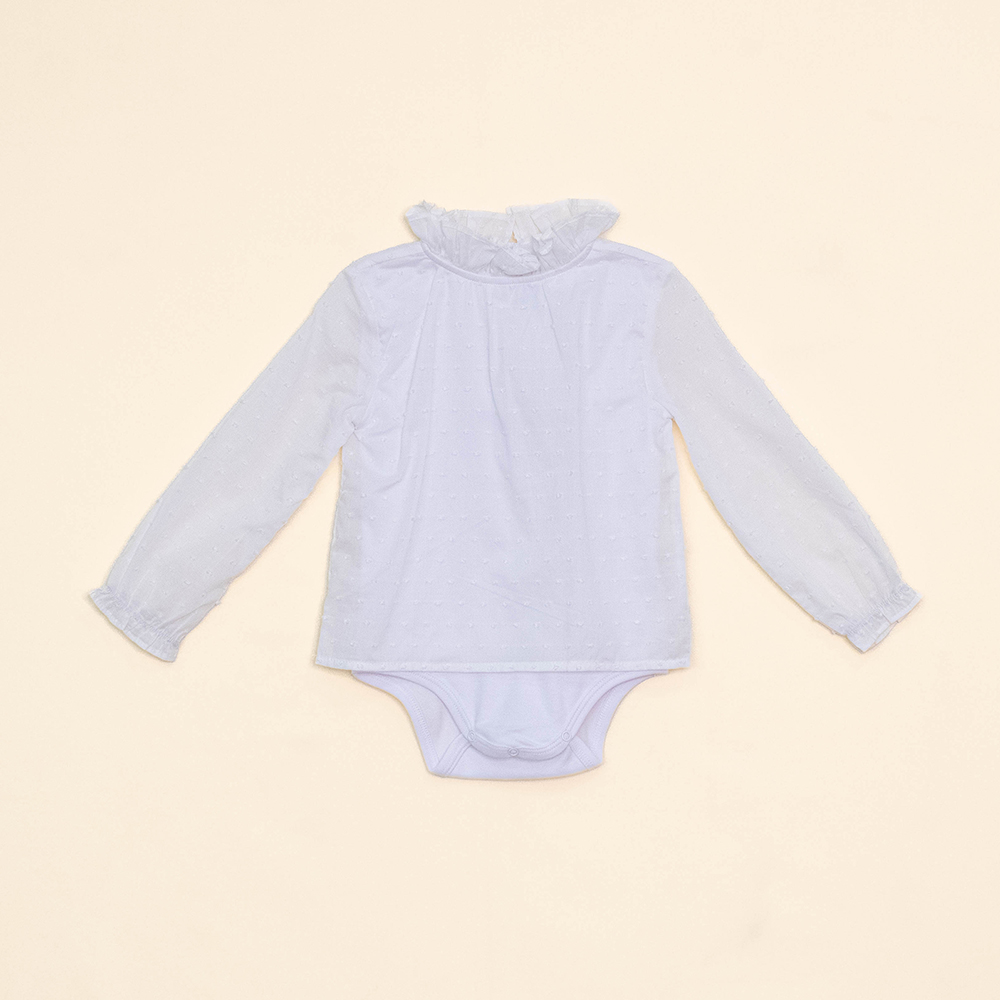 Body Blanco Manga Larga de Algodón con Cuello para Bebé Niña
