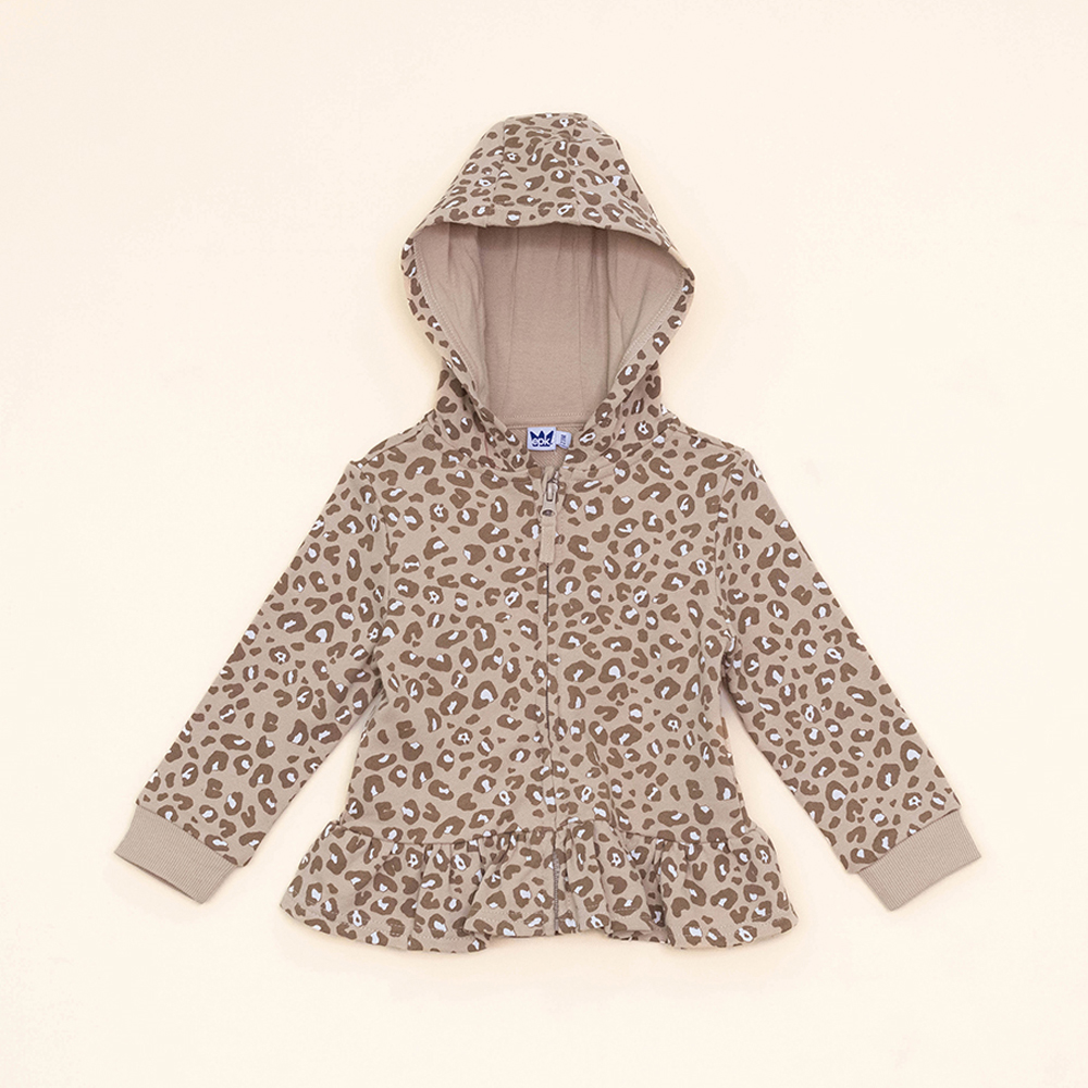 Suéter de Algodón con Estampado de Animal Print, con Cierre y Capucha para Bebé Niña