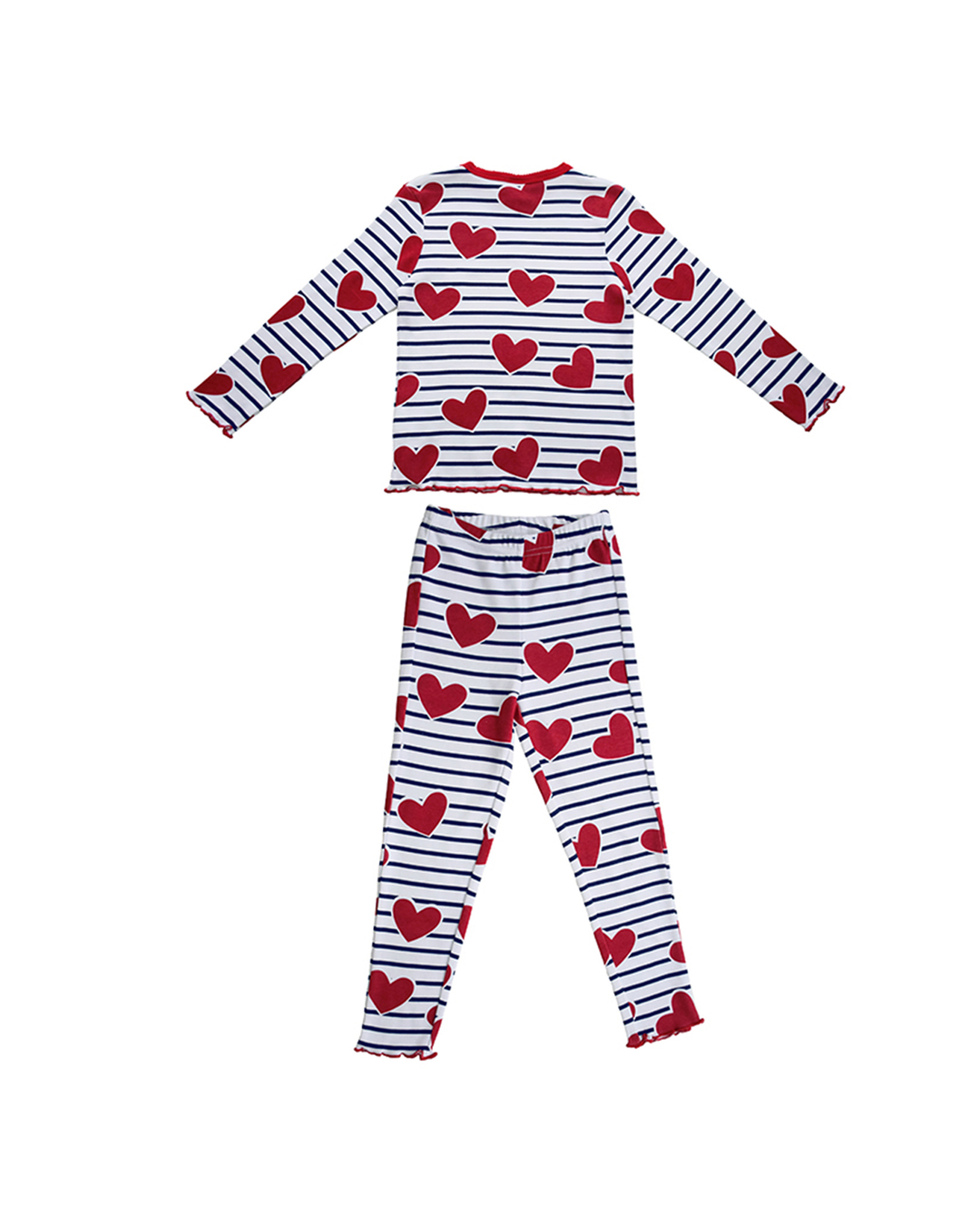 Pijama manga larga con rayas y corazones
