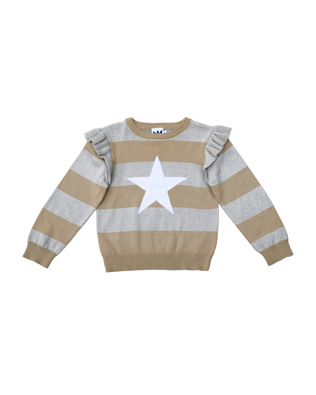 Suéter de rayas plateadas y beige con estrella blanca
