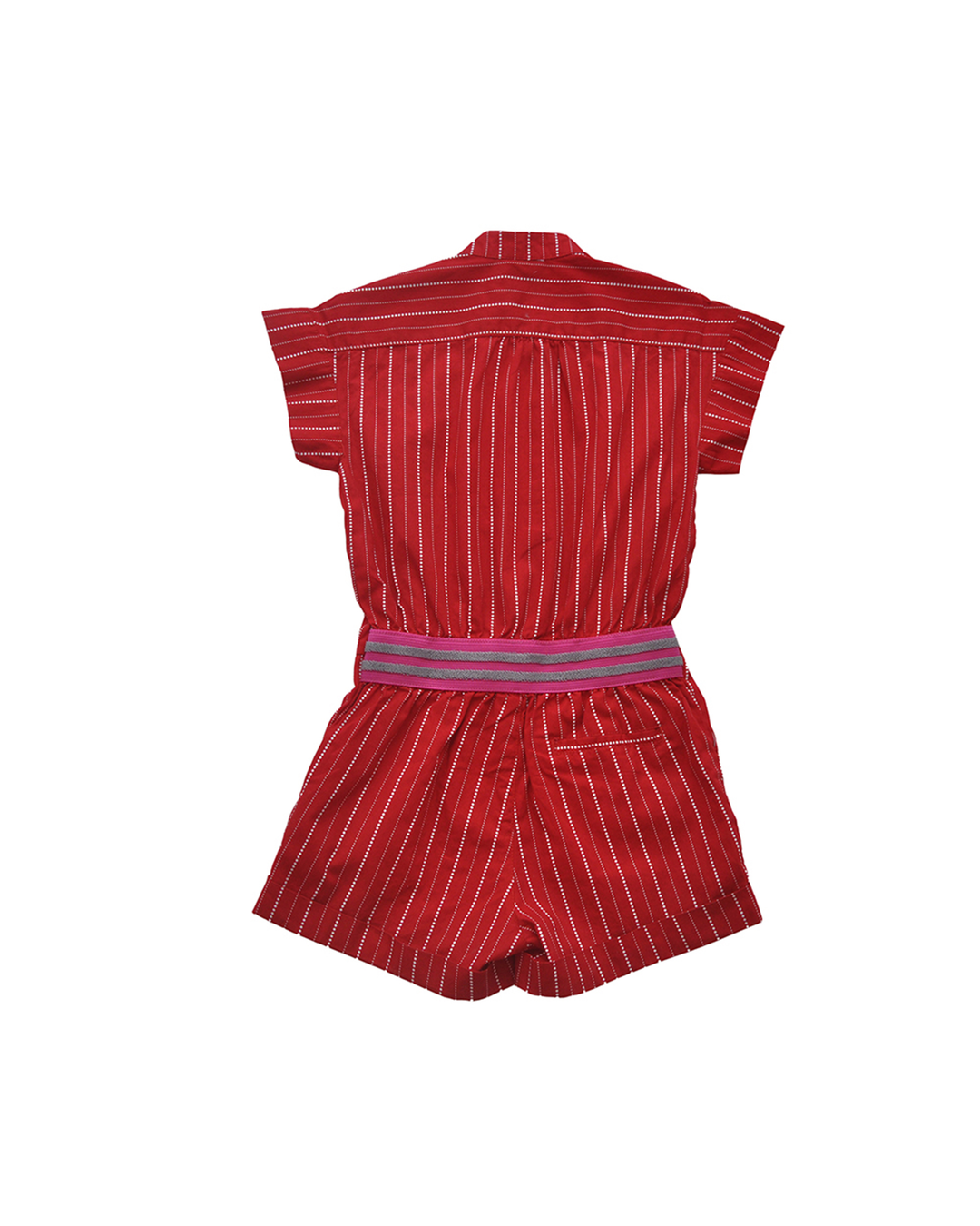 Jumpsuit rojo con rayas delgadas de puntos y elástico en la parte de atrás