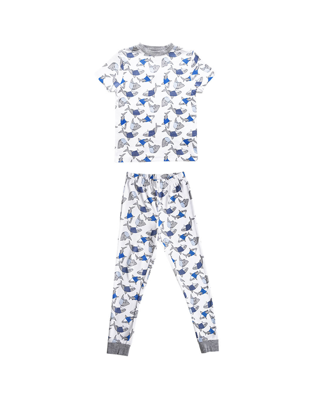 Pijama blanca, manga corta, con tiburones