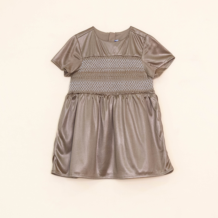 Vestido Dorado con Nido de Abeja para Bebé Niña