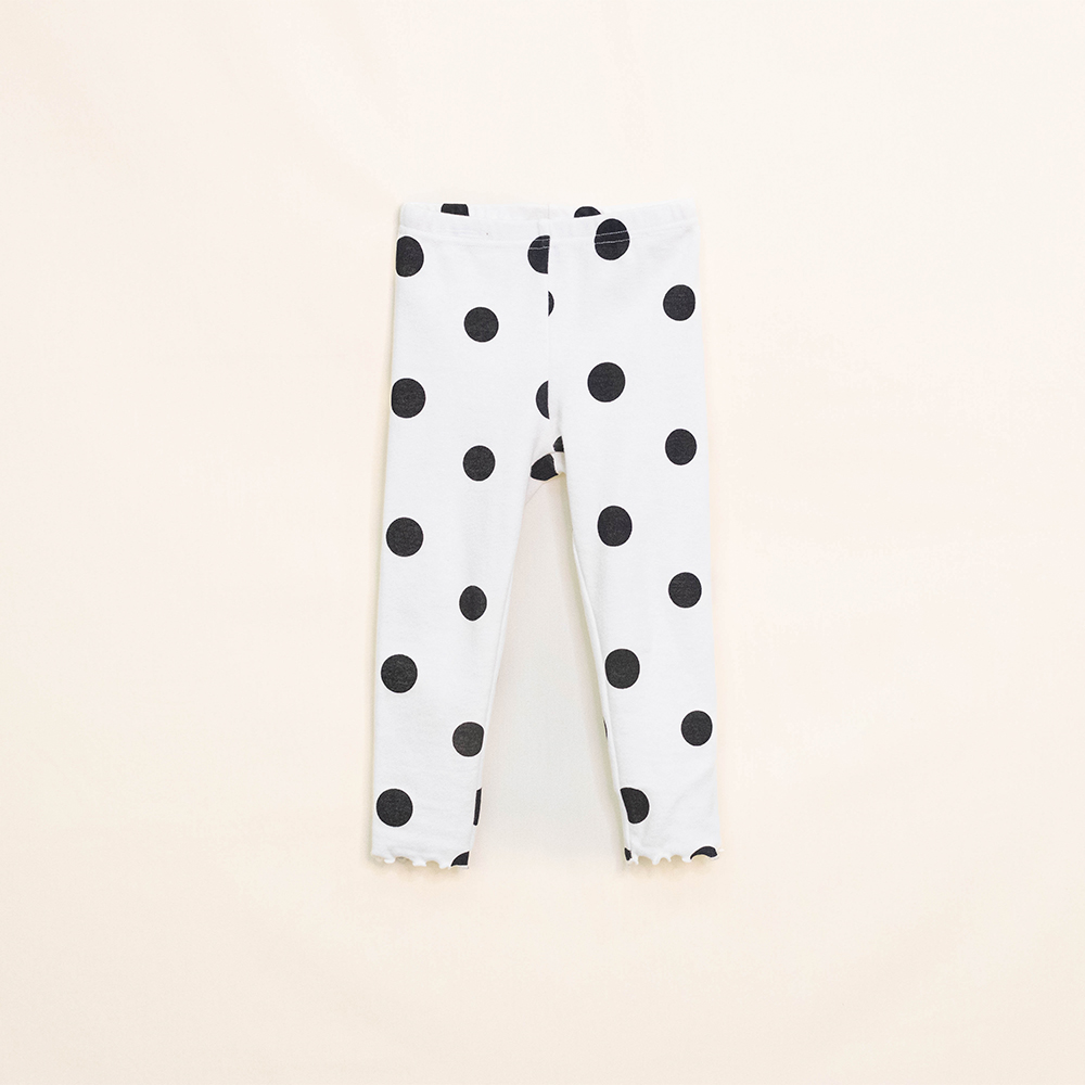 Legging Color Hueso de Algodón con Puntos Negros para Bebé Niña