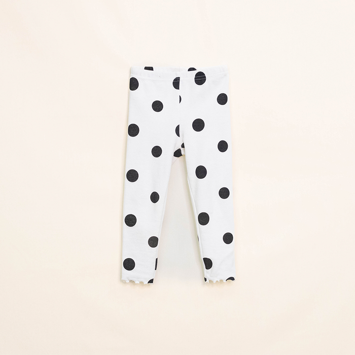 Legging Color Hueso de Algodón con Puntos Negros para Bebé Niña