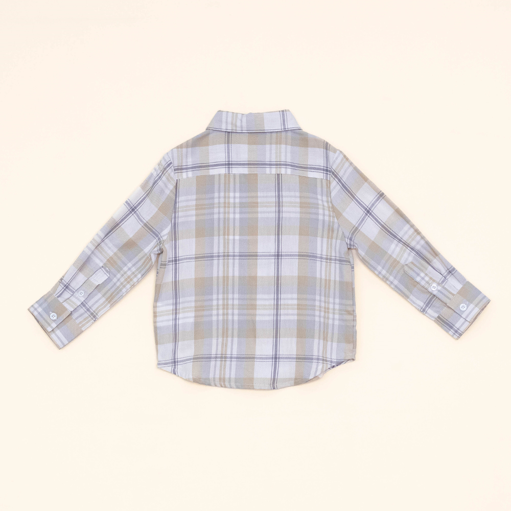 Camisa de Flannel Manga Larga, con Estampado de Cuadros Grises y Caquis para Bebé Niño