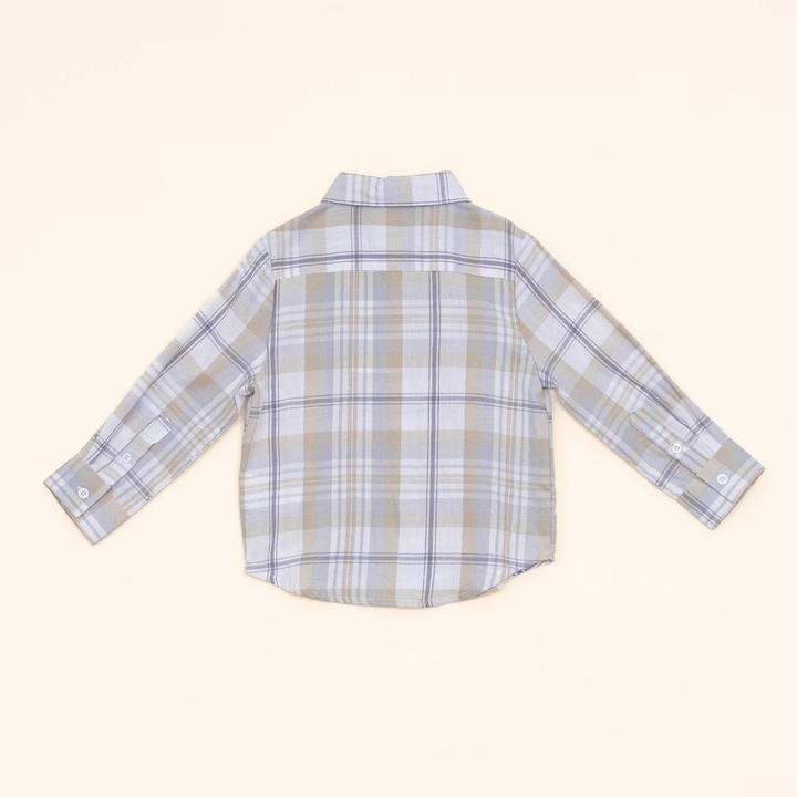 Camisa de Flannel Manga Larga, con Estampado de Cuadros Grises y Caquis para Bebé Niño