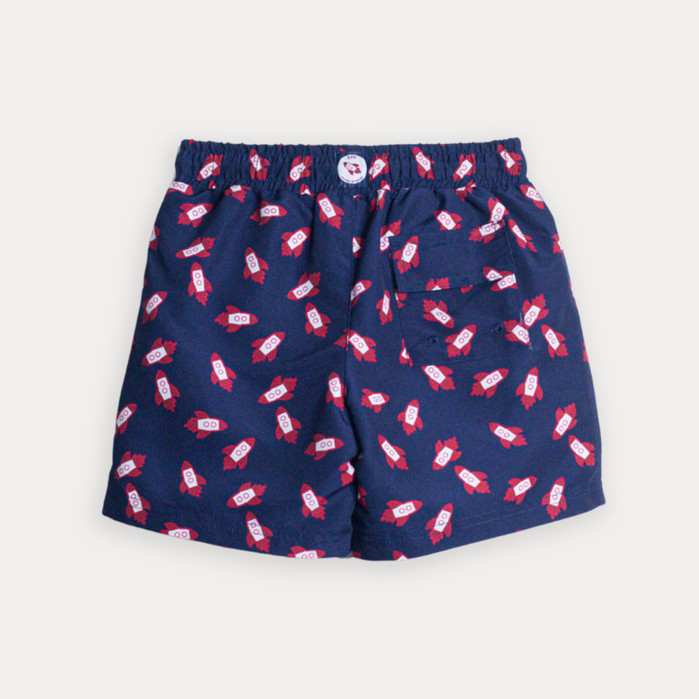Traje De Baño Azul Marino Con Estampado De Cohetes Para Niño
