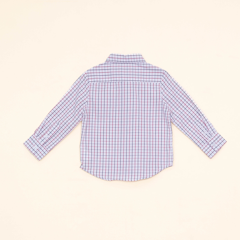 Camisa Blanca Manga Larga de Popelina con Cuadros Azules y Rojos para Bebé Niño