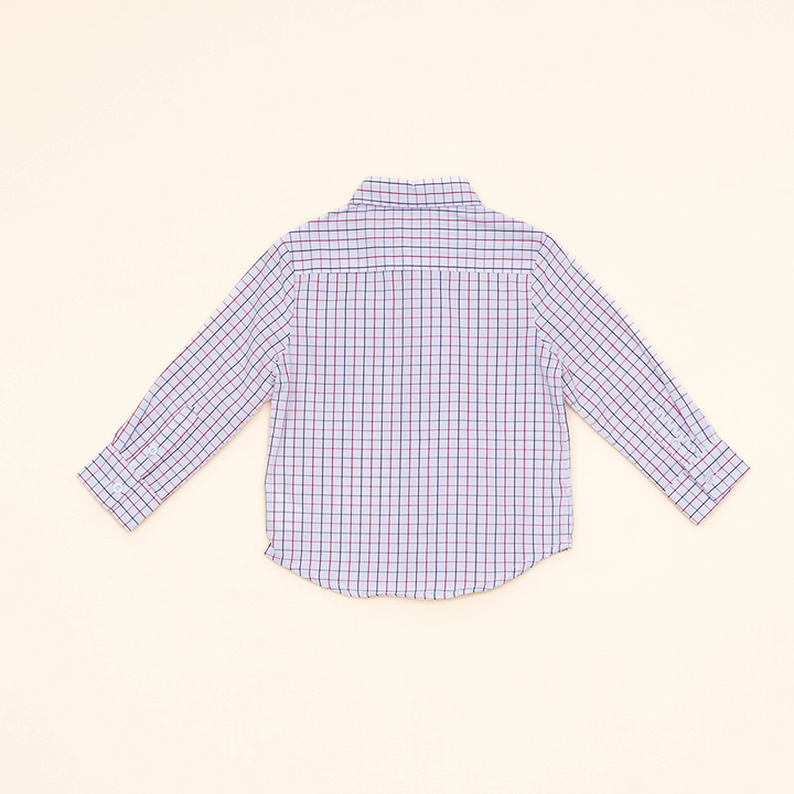 Camisa Blanca Manga Larga de Popelina con Cuadros Azules y Rojos para Bebé Niño