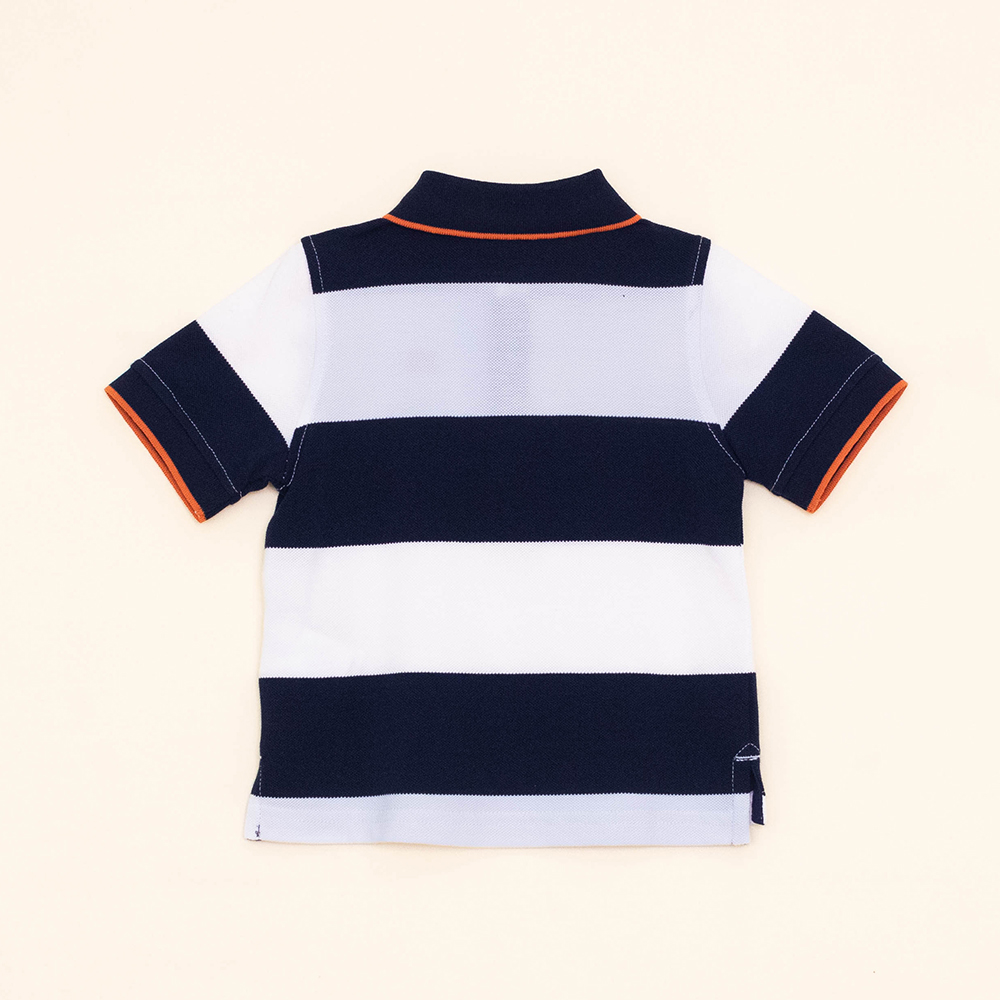 Chemise Manga Corta de Piqué con Rayas Azules y Blancas para Bebé Niño