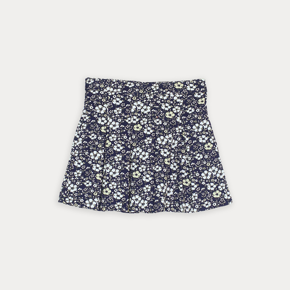 Falda De Corduroy Azul Marina Con Estampado De Flores Para Niña