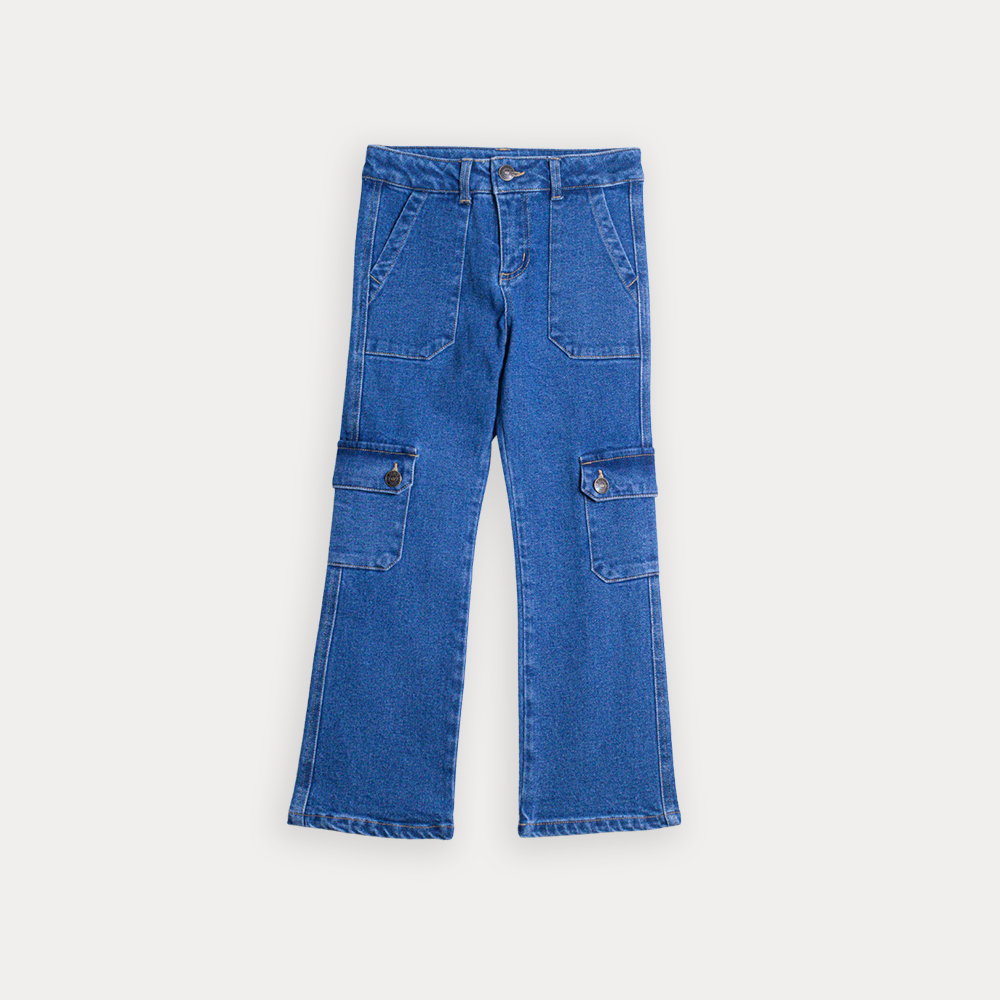 Jean Cargo Azul Medio Con Bolsillos Para Niña