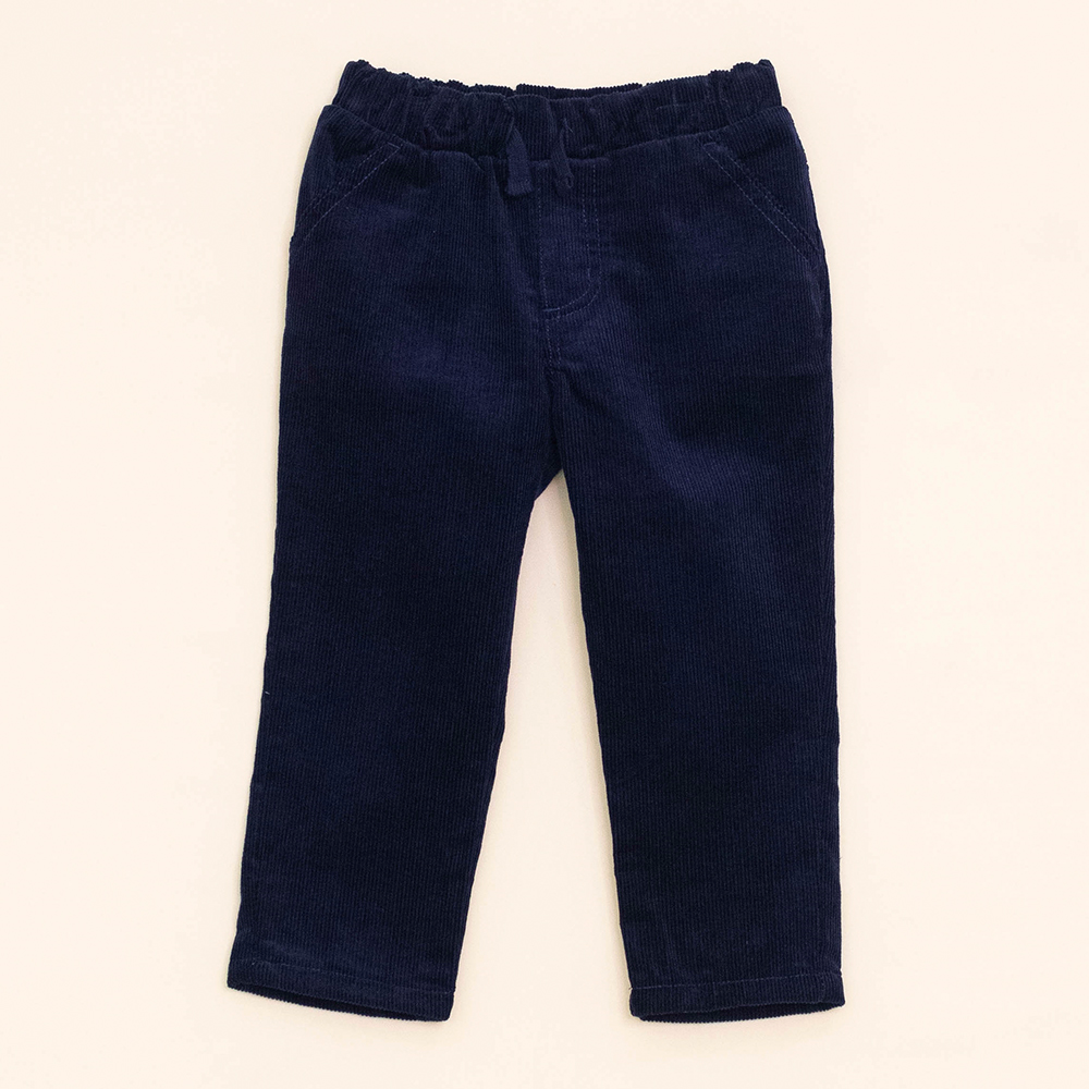 Pantalón Azul Osuro de Corduroy con elástico y Cordones para Bebé Niño