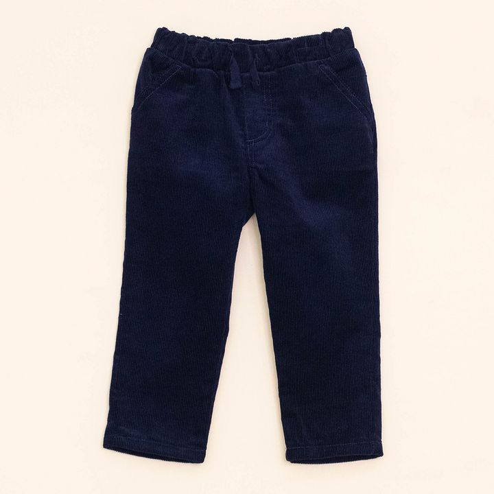 Pantalón Azul Osuro de Corduroy con elástico y Cordones para Bebé Niño