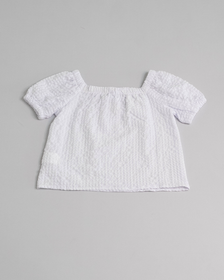 Blusa de seersucker con elástico y lazo