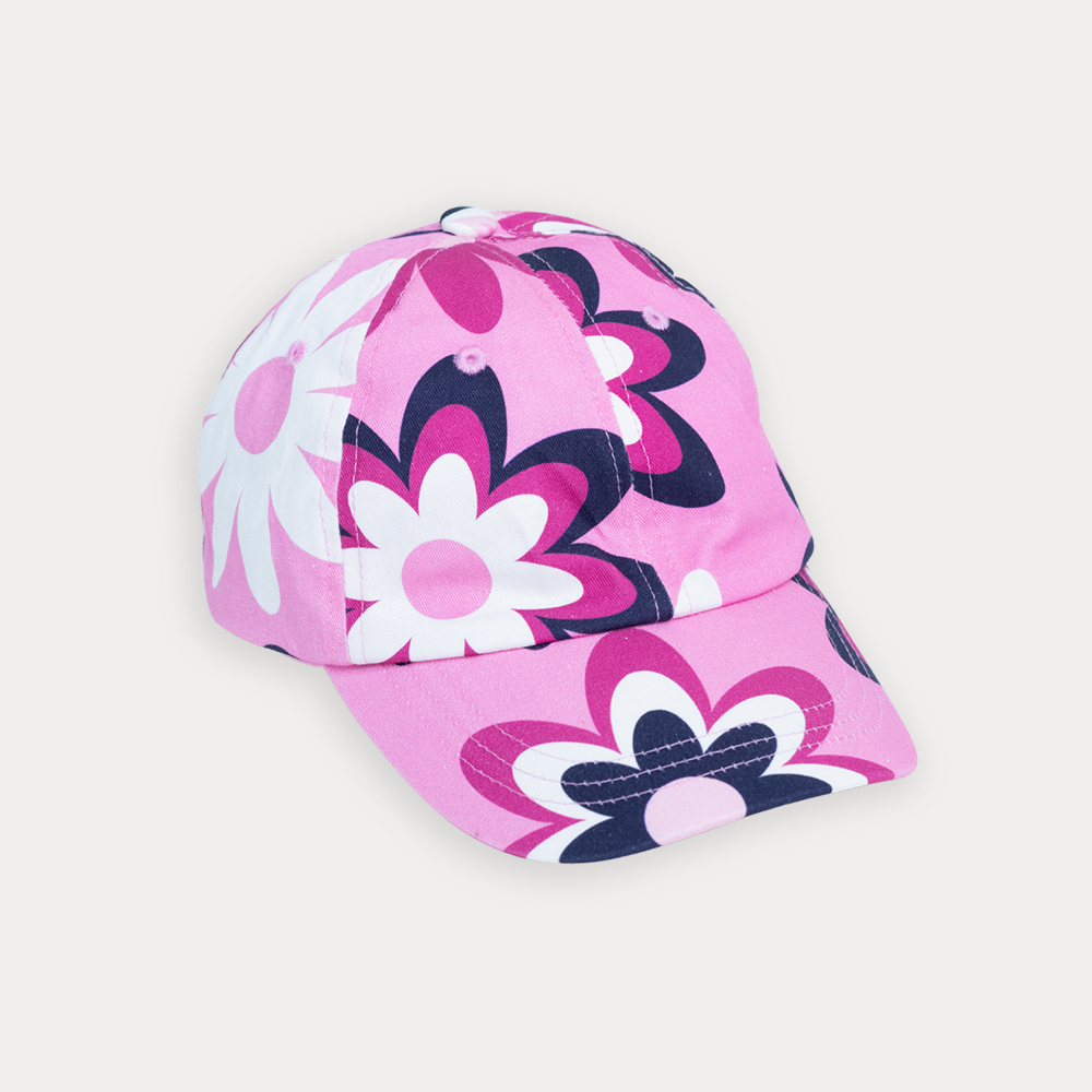 Gorra De Twill Rosado Con Estampado De Flores Grandes Para Niña