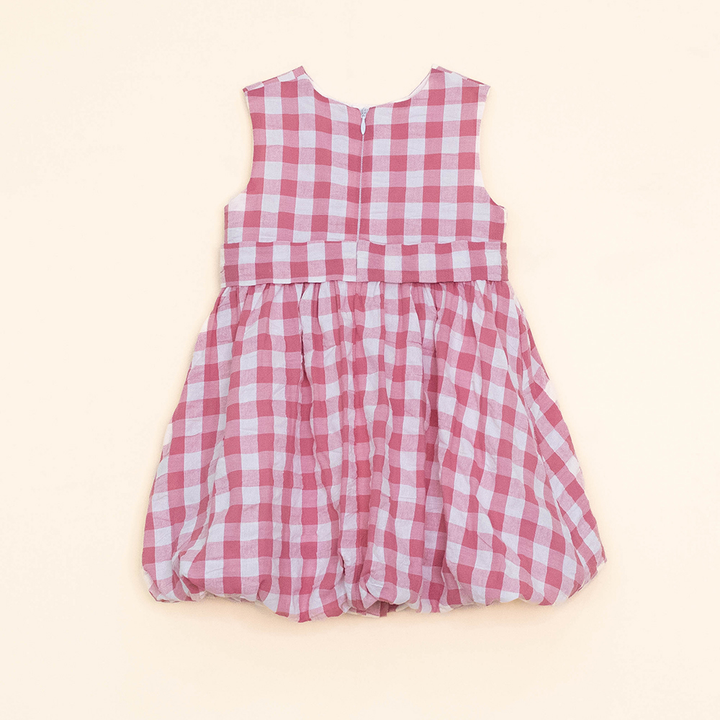 Vestido de Cuadros Rosado y Crema de Sirsoca, con Lazo, para Bebé Niña