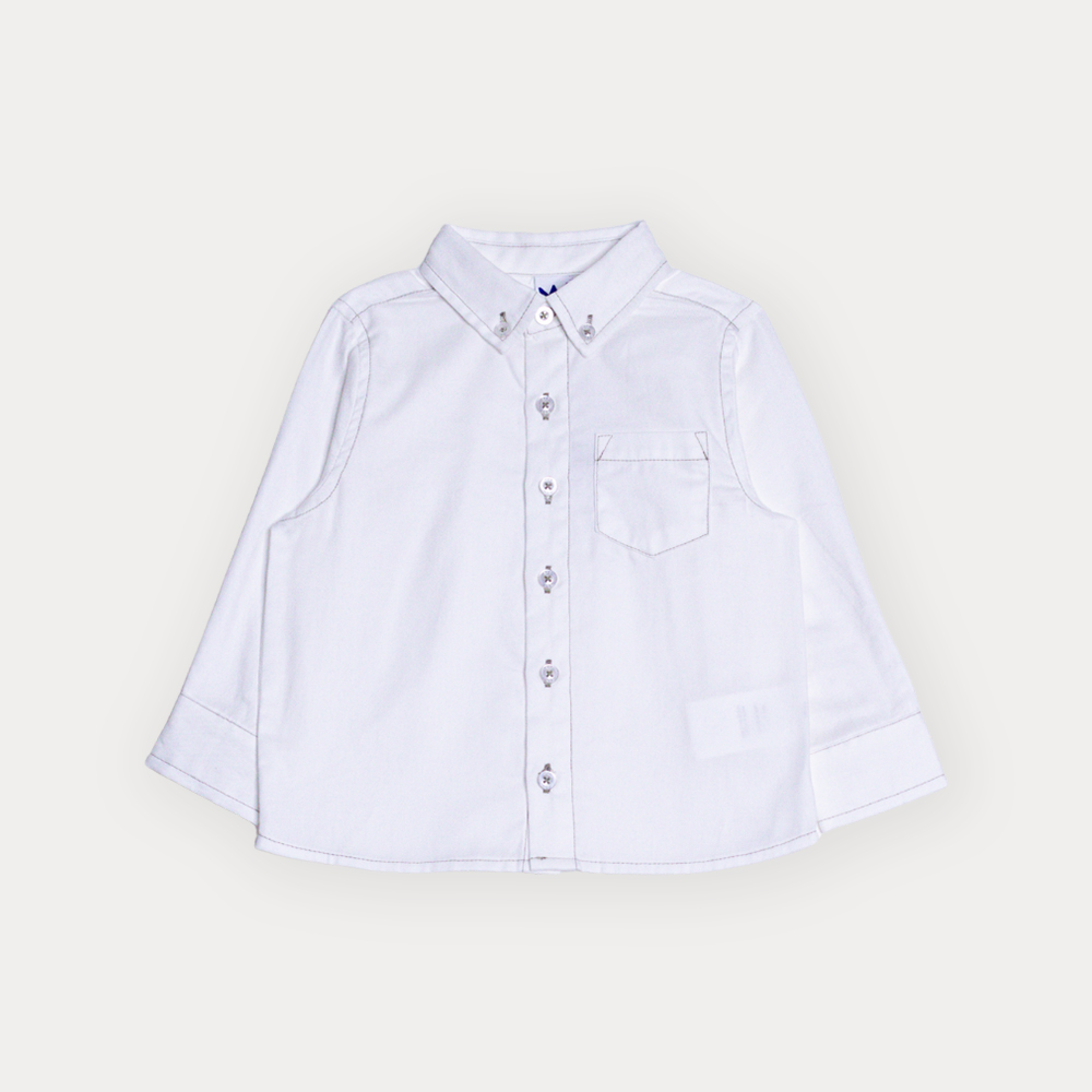 Camisa De Lino Crema Manga Larga Con Bolsillo Para Bebe Niño