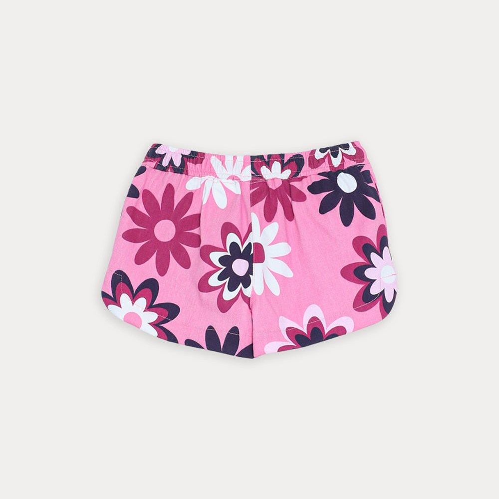 Short De Twill Rosado Con Estampado De Flores Grandes Para Niña