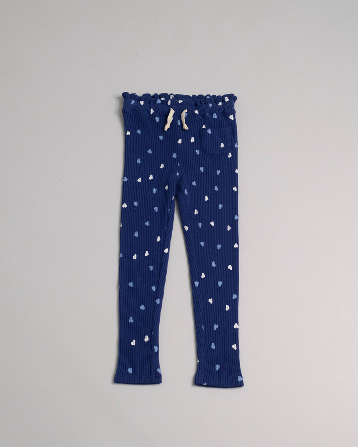 Legging de algodón, con plisado, ajustador y estampado de corazones, Azul Oscuro