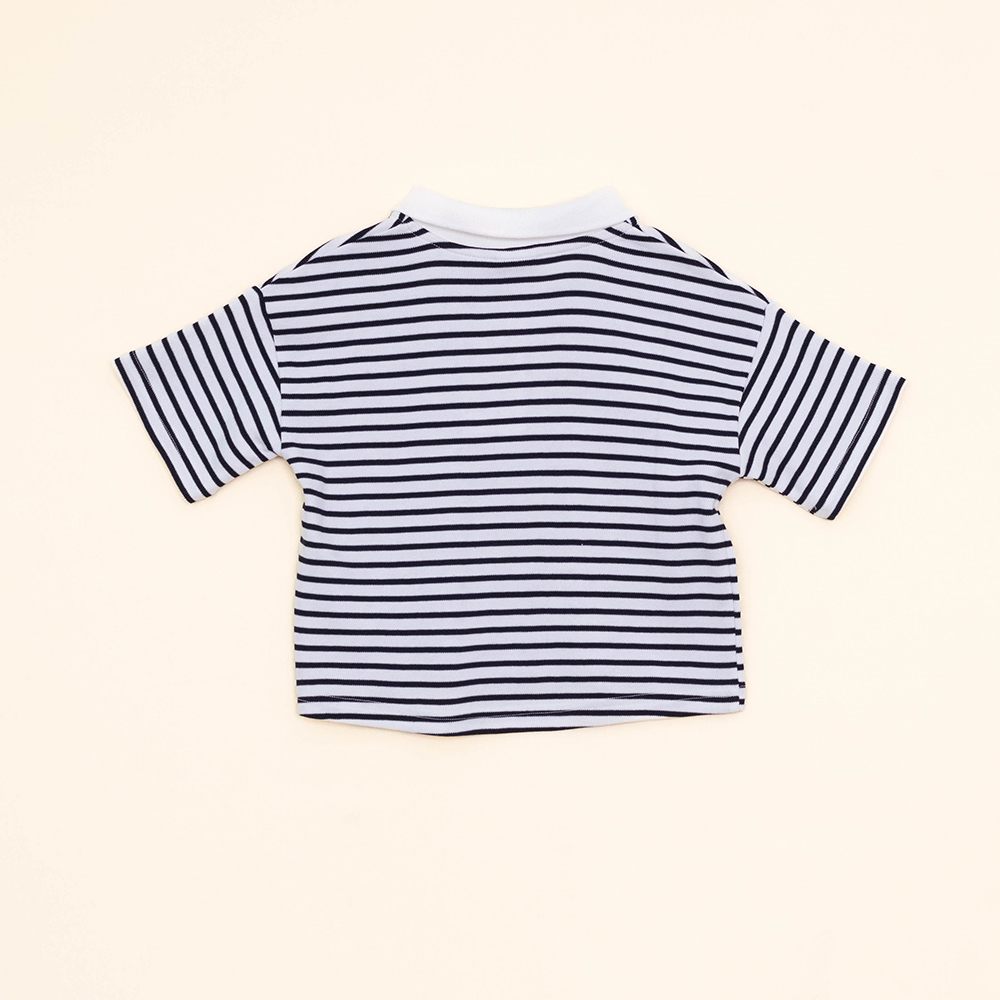 Chemise Color Hueso con Rayas Negras y Lazo de Lentejuelas para Niña
