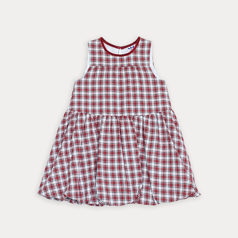 Vestido De Flannel Twill Con Estampado De Cuadros Rojos Para Niña
