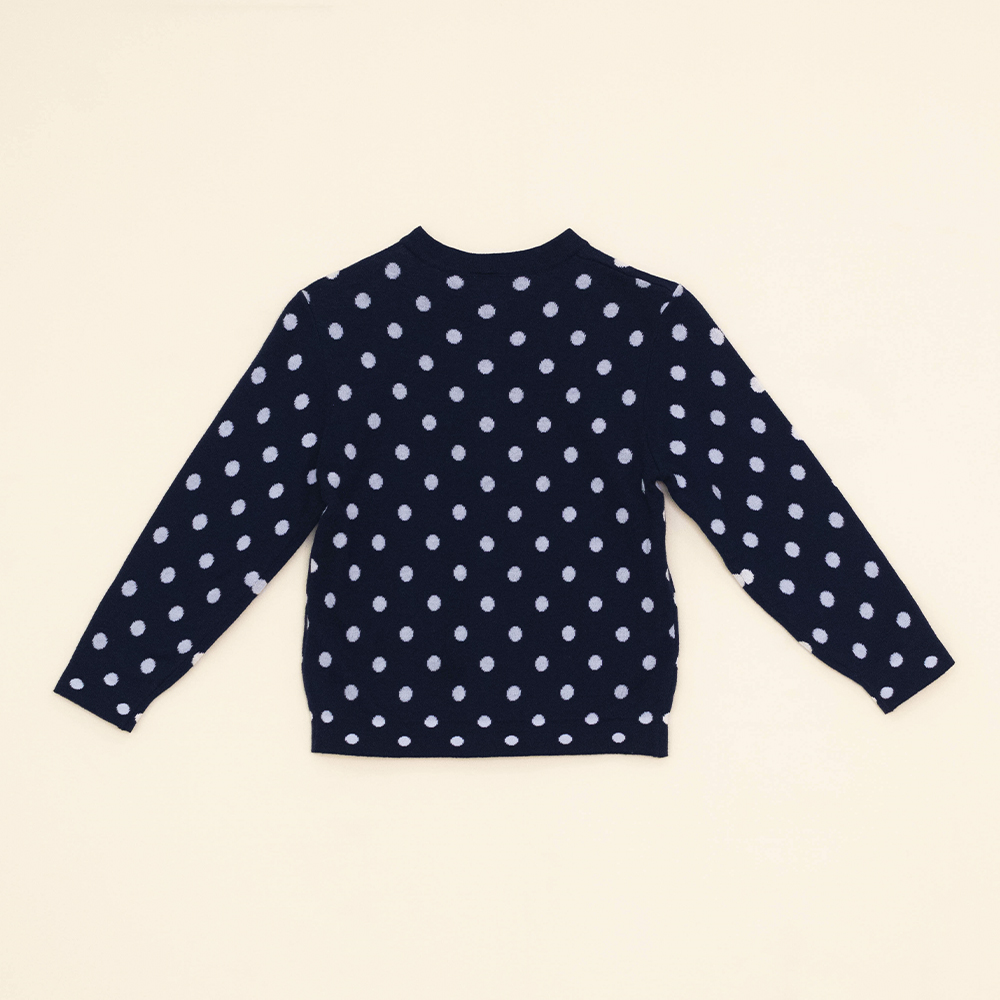 Cardigan Azul Oscuro de Tela Tipo Cashemira con Puntos Blancos para Niña