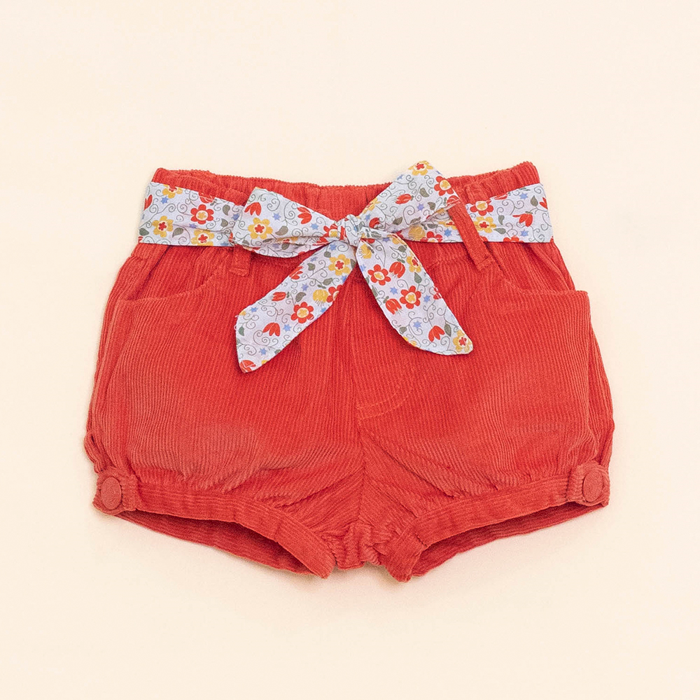 Short Anaranjado de Corduroy con Cinturón Estampado para Bebé Niña
