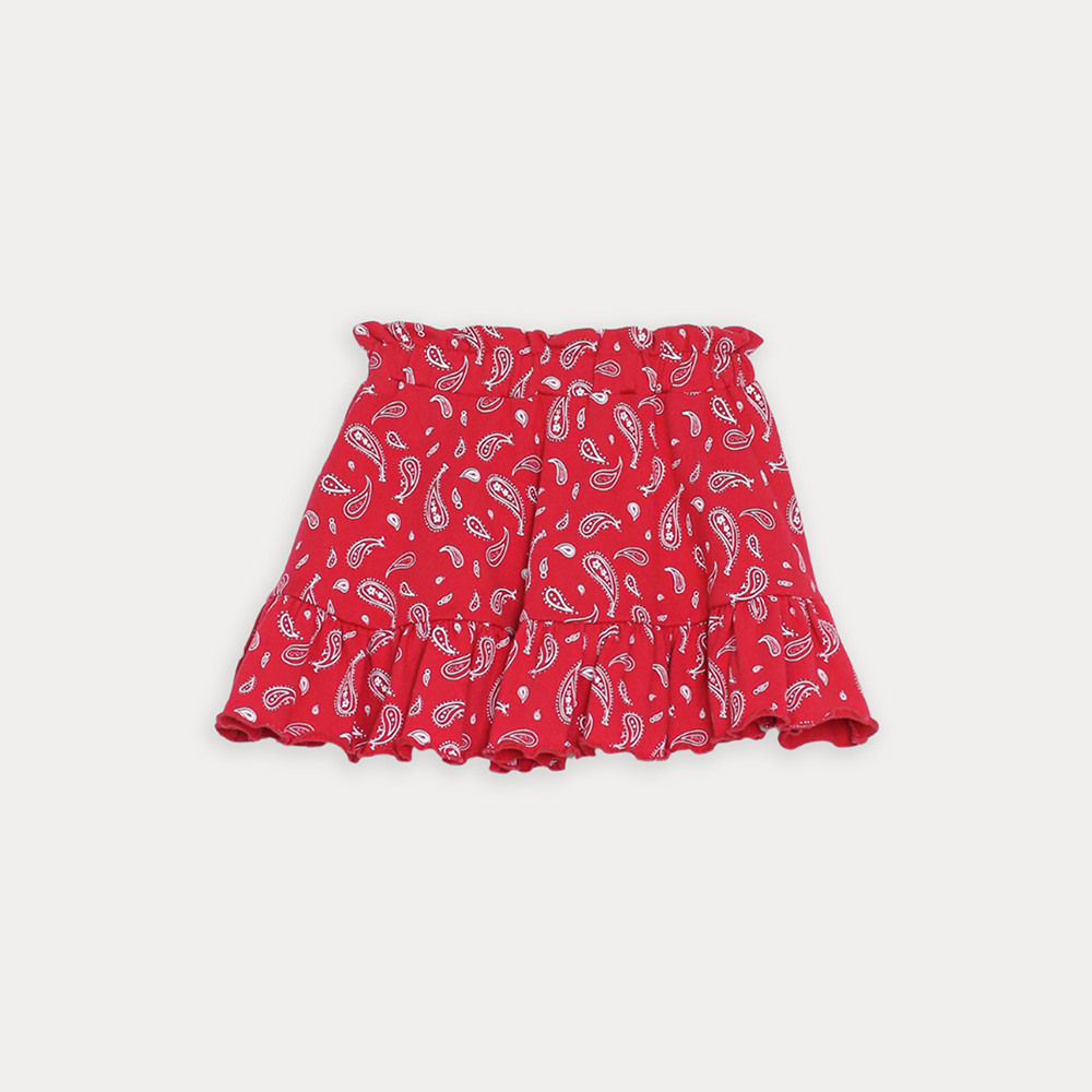 Falda De Algodón Rojo Con Estampado De Bacterias Blancas Para Niña