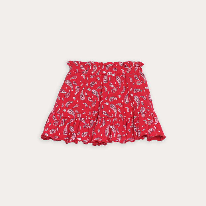 Falda De Algodón Rojo Con Estampado De Bacterias Blancas Para Niña