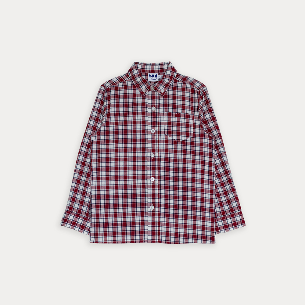 Camisa De Twill Con Estampado De Cuadros Rojos Manga Larga Para Niño