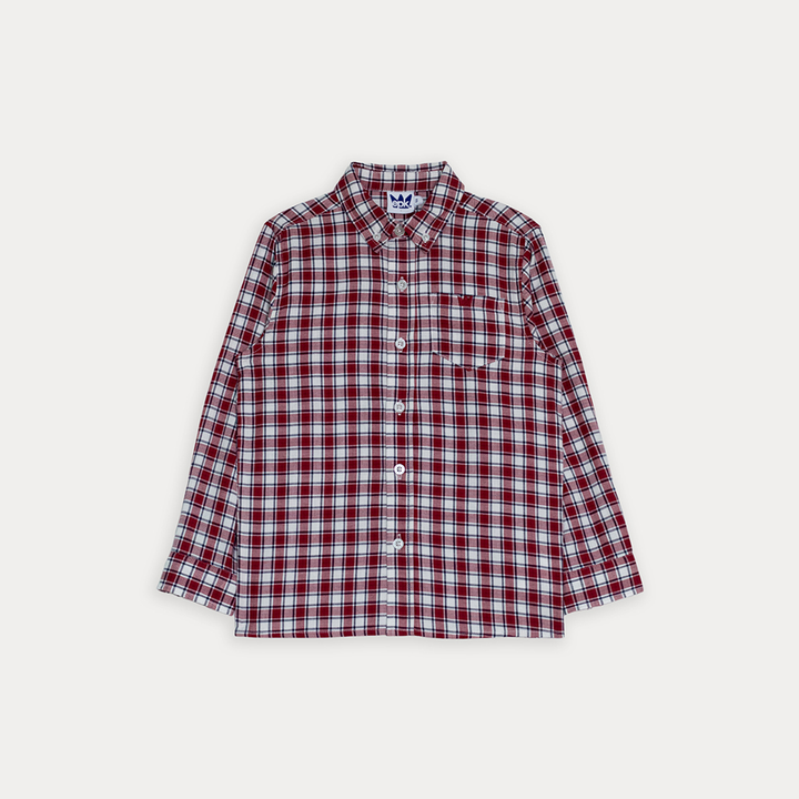 Camisa De Twill Con Estampado De Cuadros Rojos Manga Larga Para Niño