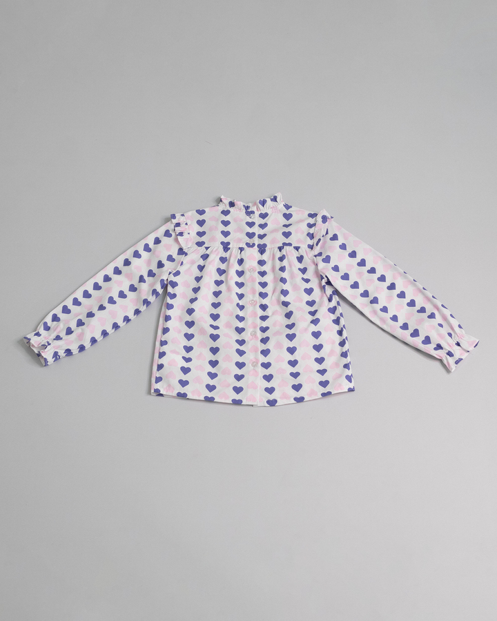 Blusa Rosada de popelina con estampado de corazones