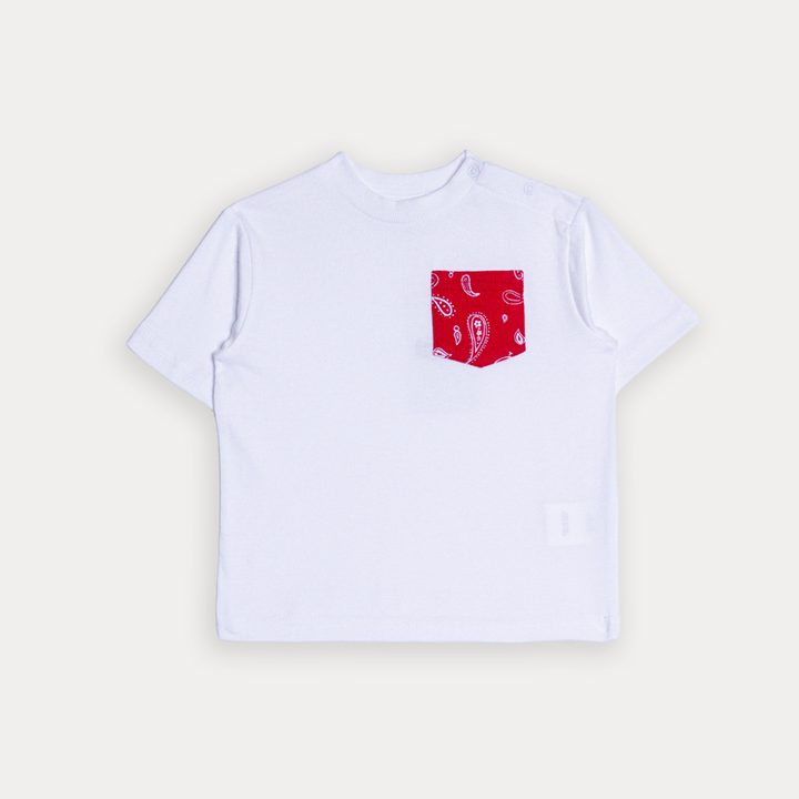 Franela De Algodón Blanco Con Bolsillo De Estampado Para Bebe Niño