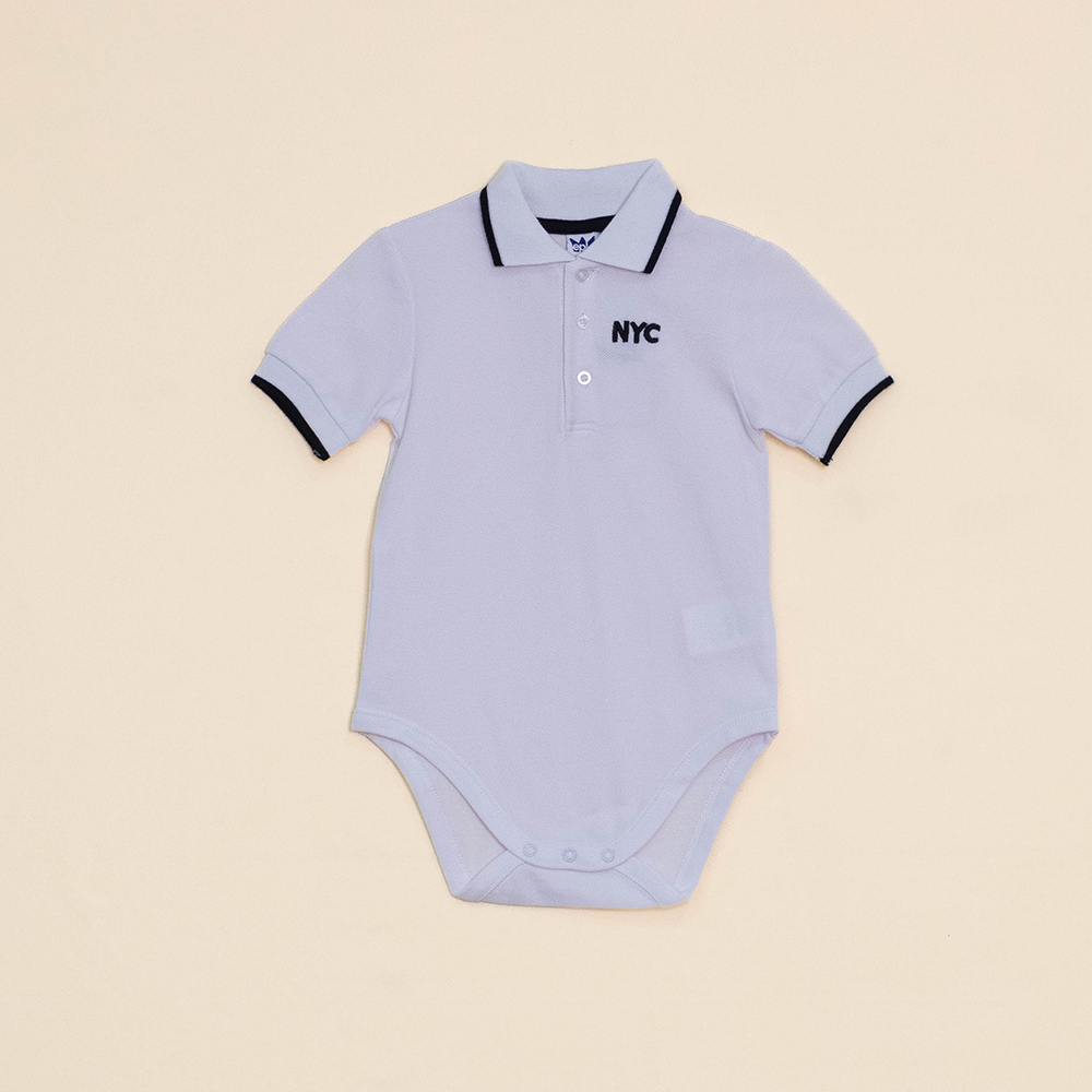 Body de Chemise Blanca de Piqué con Bordado de Nyc para Bebé Niño