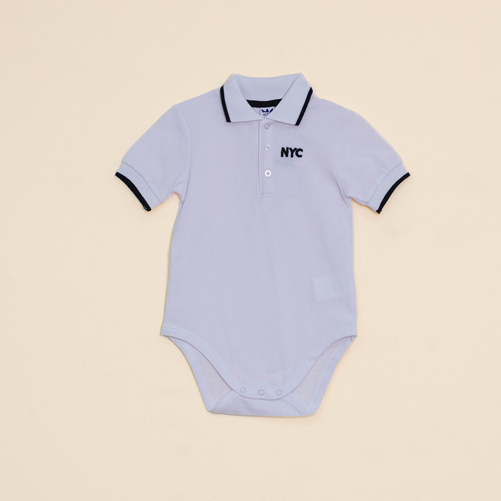 Body de Chemise Blanca de Piqué con Bordado de Nyc para Bebé Niño