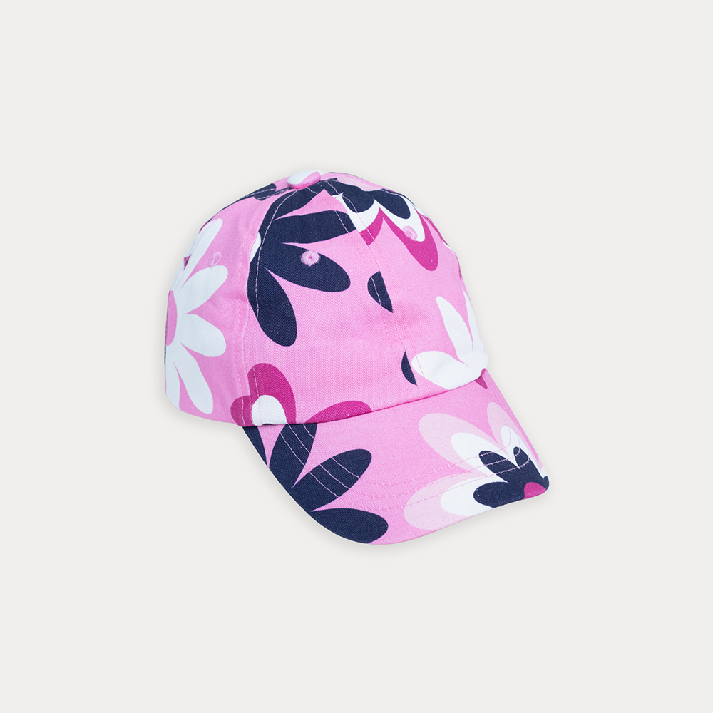 Gorra De Twill Rosada Con Estampado De Flores Grandes Para Bebe Niña
