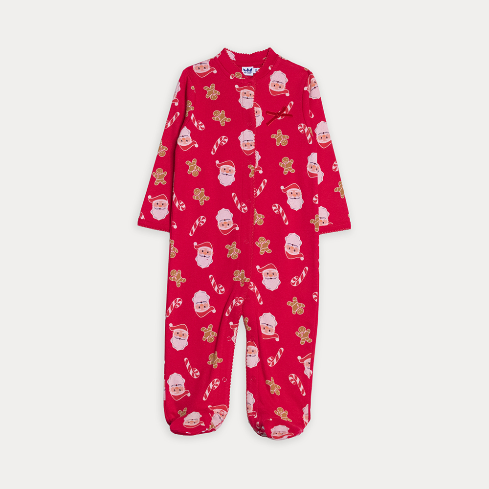 Pijama De Algodón Roja Con Estampado Navideño Para Bebe Niña