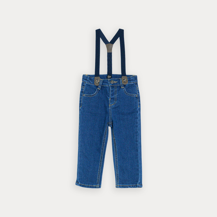 Jean Azul Oscuro Con Tirantes Para Bebe Niño