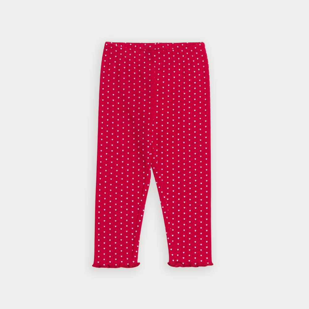 Legging De Algodón Rojo Con Estampado De Corazones Blancos Para Bebe Niña