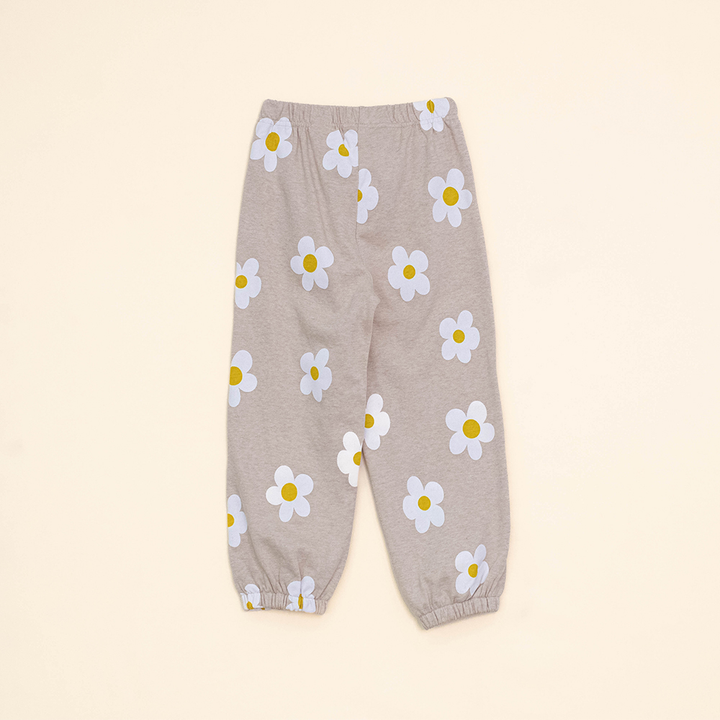Mono Color Crema de Algodón con Estampado de Flores Blancas y Amarillas para Niña