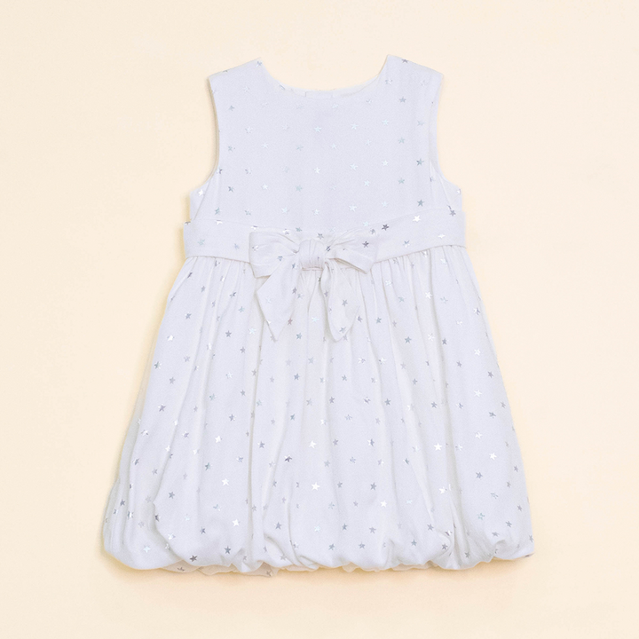 Vestido Blanco con Etampado de Estrellas Plateadas para Bebé Niña