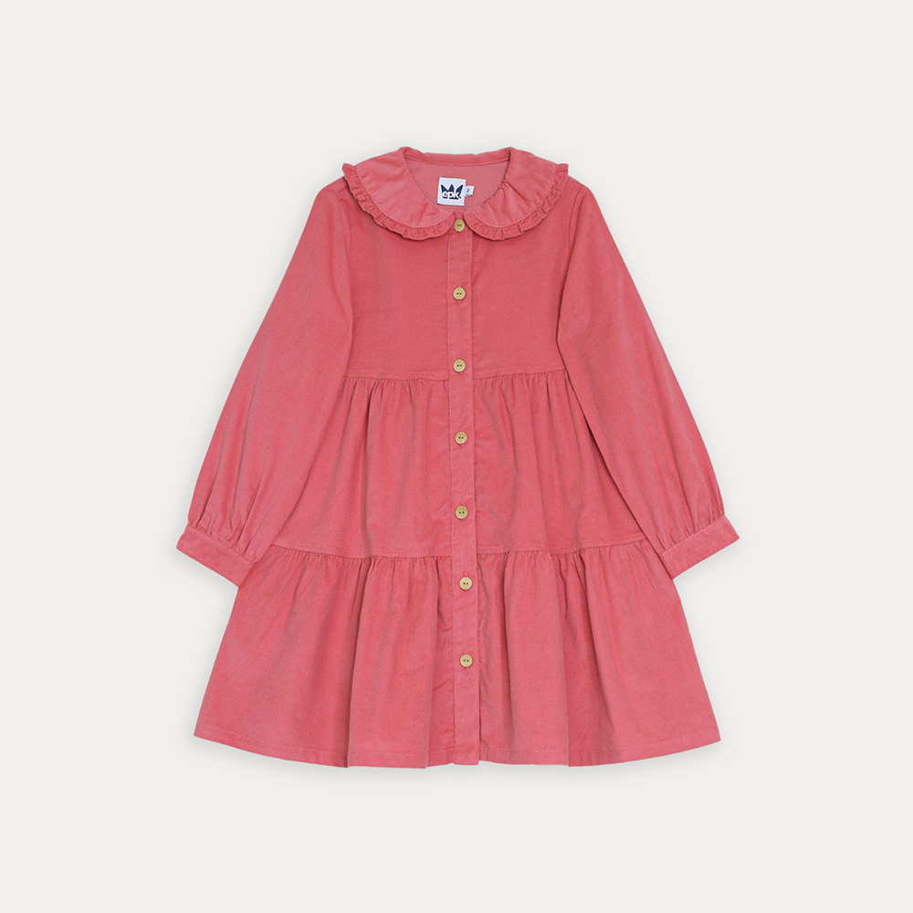 Vestido De Corduroy Rosado Guayaba Con Botones De Madera Para Niña