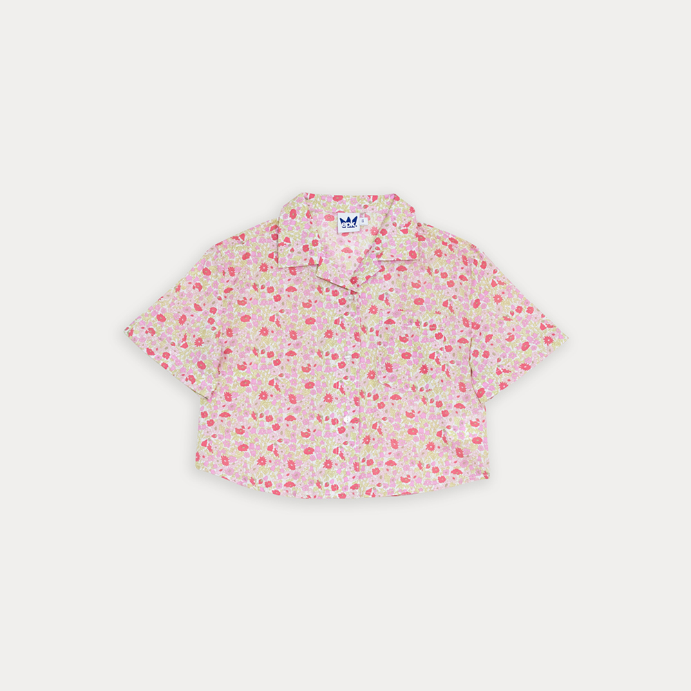 Blusa De Popelina Manga Corta Con Estampado Floral Para Niña
