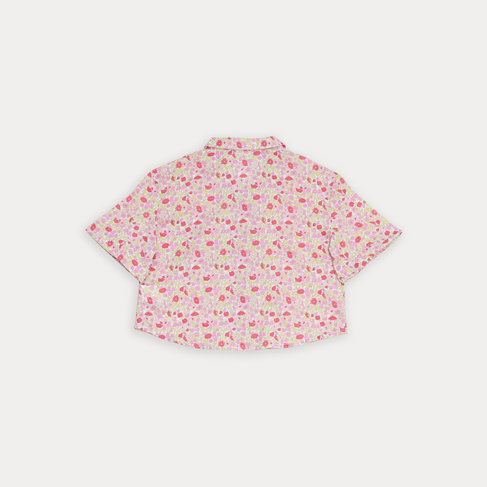 Blusa De Popelina Manga Corta Con Estampado Floral Para Niña