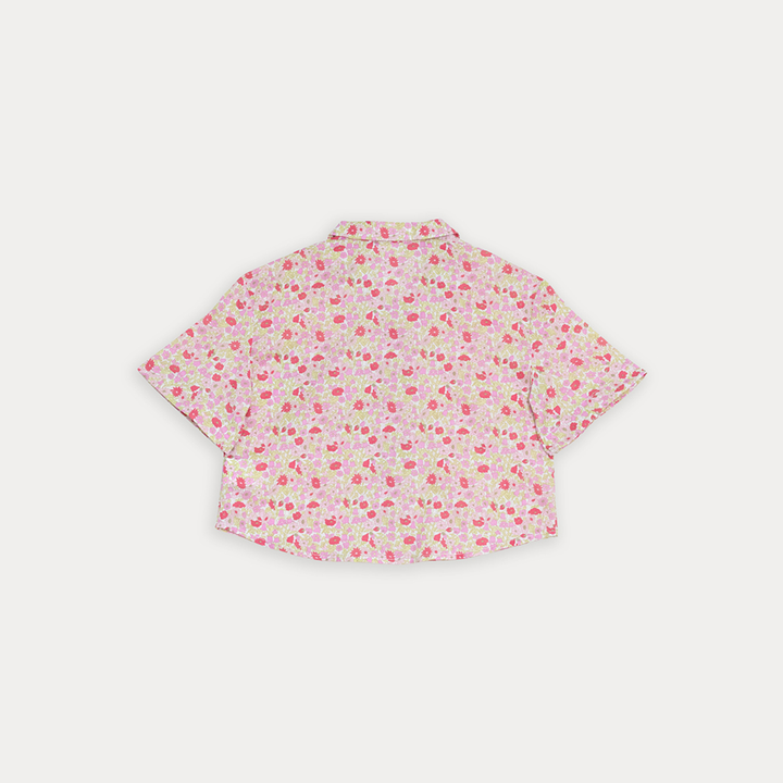 Blusa De Popelina Manga Corta Con Estampado Floral Para Niña