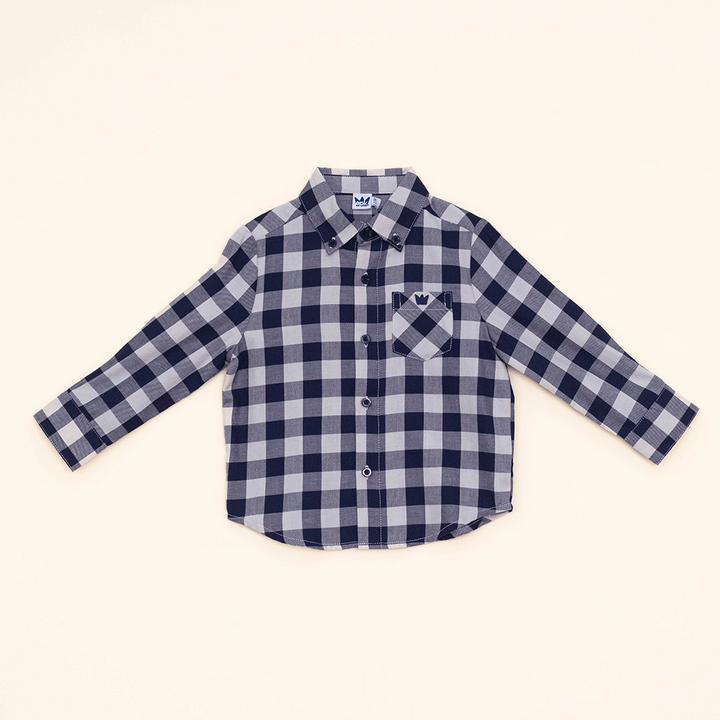 Camisa de Flannel con Estampado de Cuadros Azules y Crema, Manga Larga, para Bebé Niño