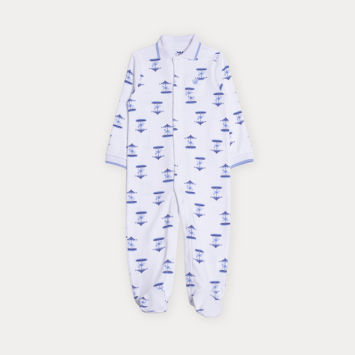 Pijama De Algodón Blanco Con Estampado De Carruseles Para Bebe Niño