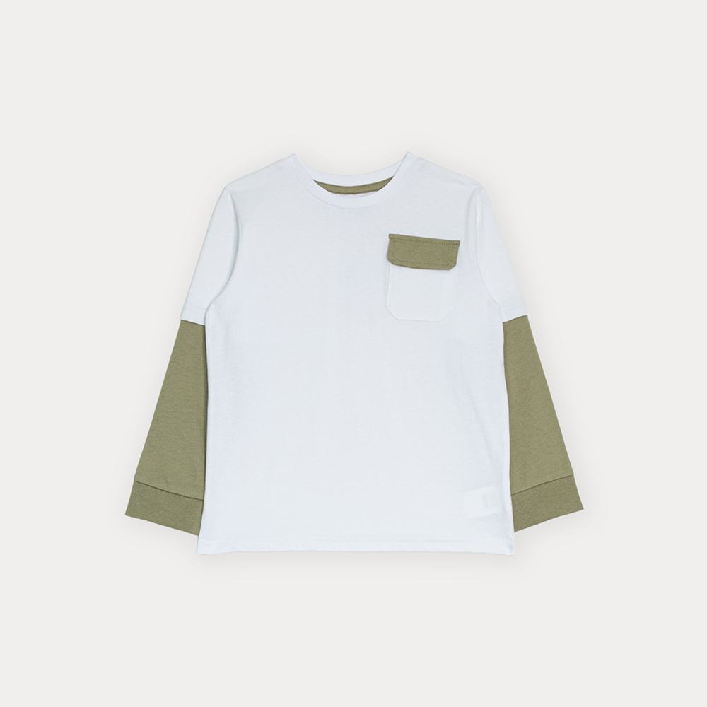 Franela De Algodón Blanco Con Gráfico De Dinosaurio Y Mangas Largas En Verde Para Niño